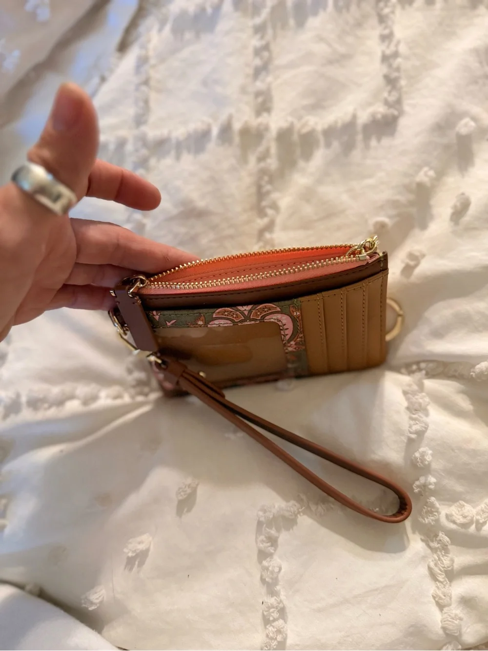 Spartina 449 Tan and Pink Floral Wristlet Card Case
